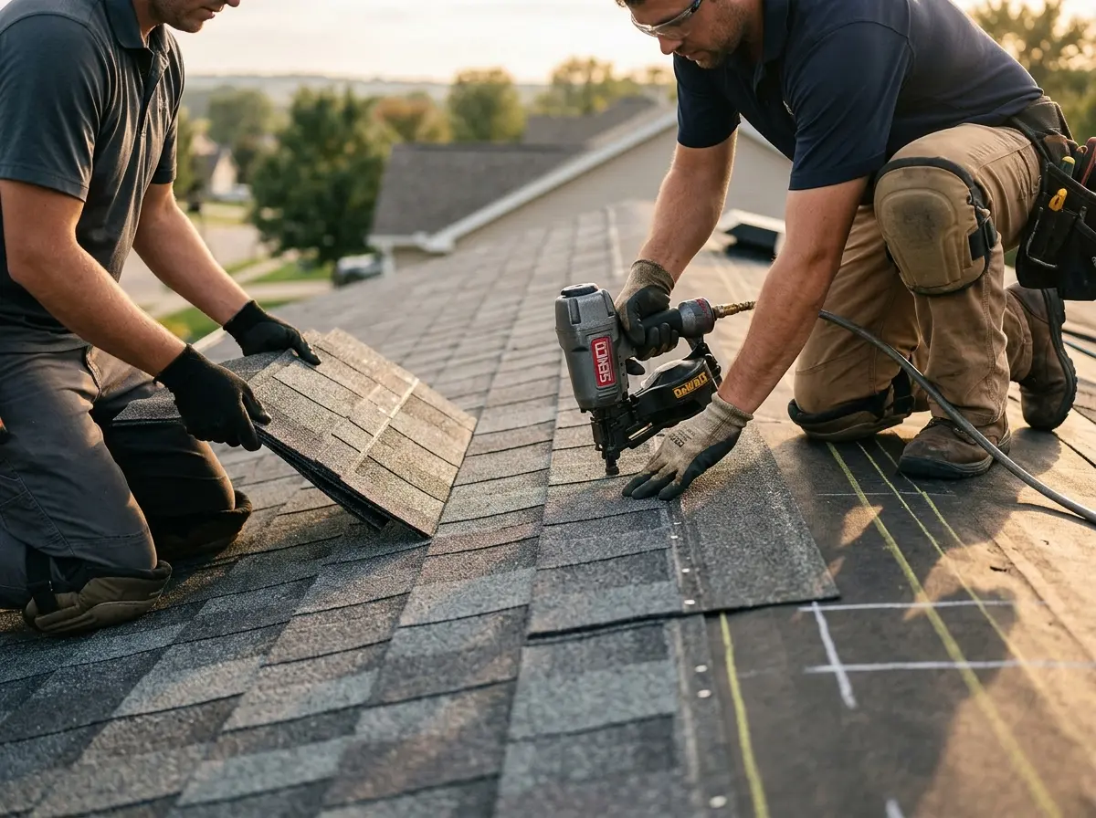 Professional roofer working on a residential roof in Lighthouse Point